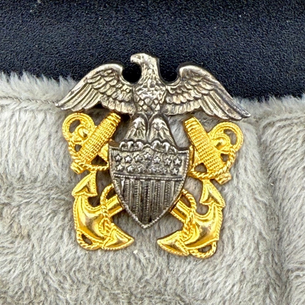 Vintage Balfour US Navy Officer's Cap Badge Sterling Silver Gold‎ Filled